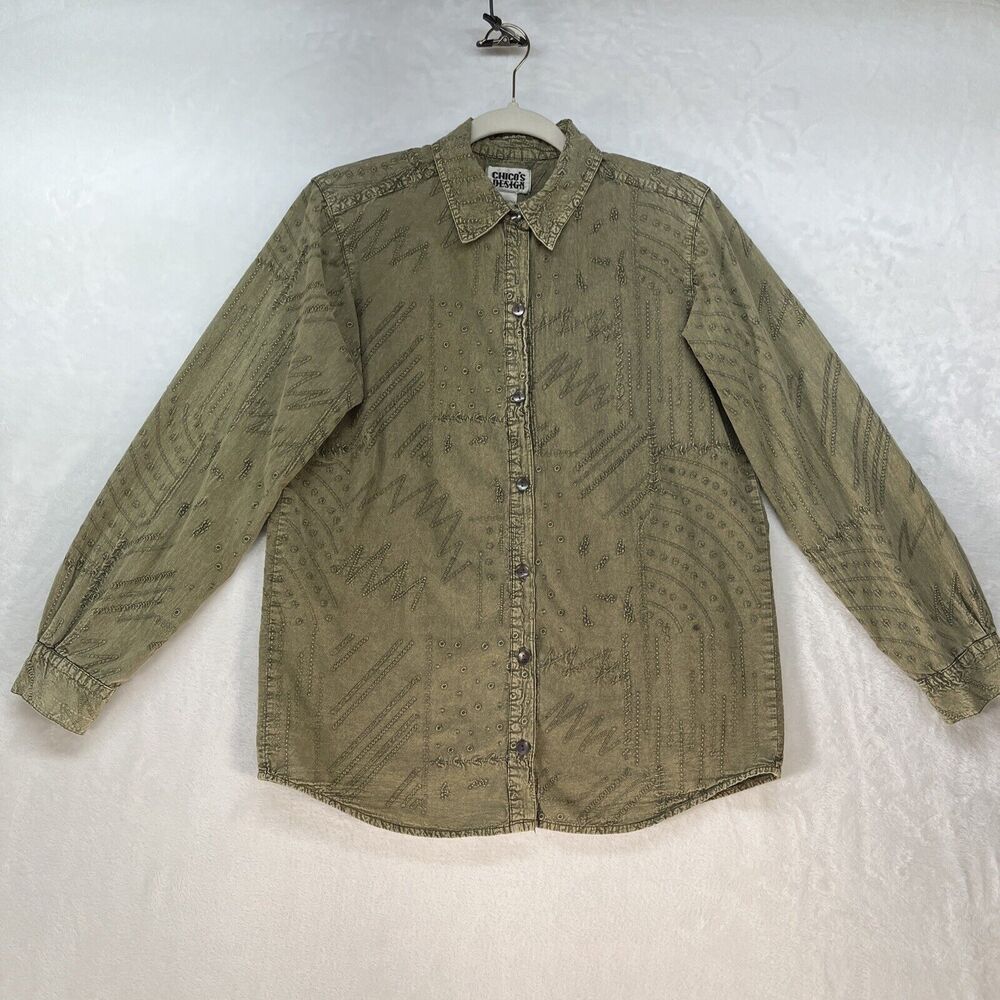VTG Chicos Design Embroidered Button Down Women’s Sz Small Green‎ Artsy